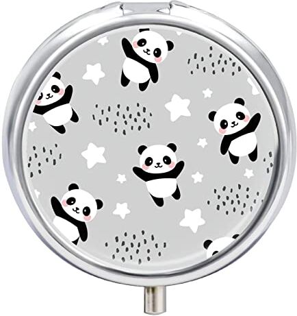 Generic Metallo Portapillole Stelle Grigie Panda Scatola Di Pillole 3 Scomparti Portatile Dispenser Di Pillole Organizer Per Medicine Vitamine 5x5cm