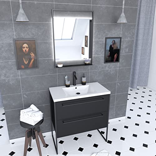 AURLANE Structura P055 Mobile da bagno, colore: Nero/Bianco