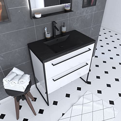 AURLANE Structura P016 Mobile da bagno, colore: Nero/Bianco