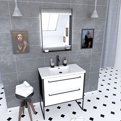 AURLANE Structura P044 Mobile da bagno, colore: Nero/Bianco