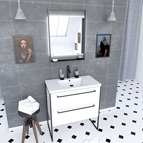 AURLANE Structura P011 Mobile da bagno, colore: Nero/Bianco