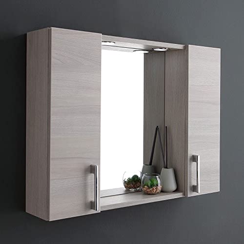 Kiamami Valentina Specchio Bagno Contenitore con 2 pensili Laterali Rovere Grigio