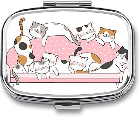 Generic Metallo Portapillole Gatto Animato Scatola Di Pillole 3 Scomparti Portatile Dispenser Di Pillole Organizer Per Medicine Vitamine 5.5x4cm