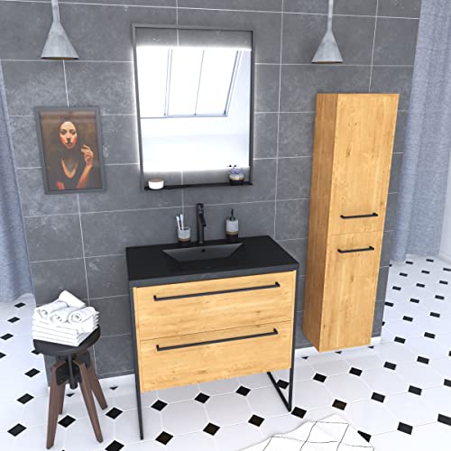 AURLANE Mobile da Bagno, Nero/Rovere Marrone