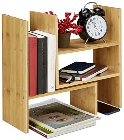 Relaxdays Organizer in Bambù, Portaoggetti Regolabile, per Scrivania, Cucina & Bagno, Altezza 40 cm, Legno Naturale