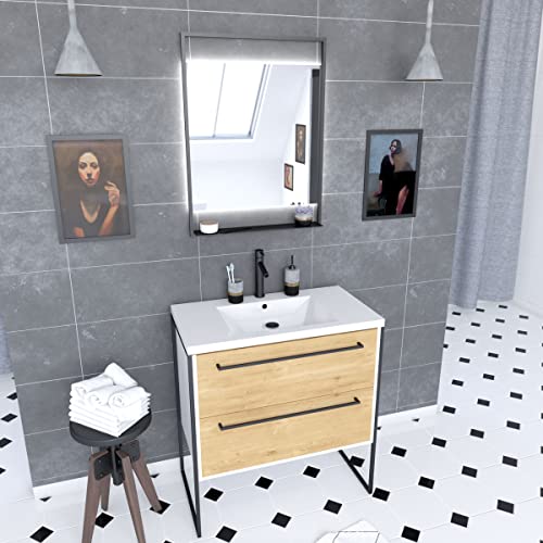 AURLANE Structura P033 Mobile da bagno, colore: Nero/Bianco