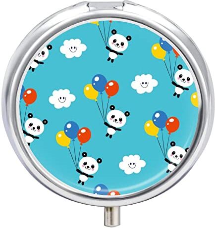 Generic Metallo Portapillole Panda Palloncino Scatola Di Pillole 3 Scomparti Portatile Dispenser Di Pillole Organizer Per Medicine Vitamine 5x5cm