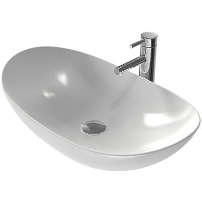 EMKE Lavabo da appoggio ovale 61 × 36 × 15 cm, piccolo lavabo da bagno e ospiti, lavabo ovale, colore: bianco EMKE Lavabo da appoggio ovale 61 × 36 × 15 cm, piccolo lavabo da bagno e ospiti, lavabo ovale, colore: bianco