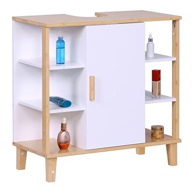 Relaxdays Mobile sottolavabo con Anta, 6 Ripiani HLP: 65x64x31 cm, bambù e MDF, Bagno Relaxdays Mobile sottolavabo con Anta, 6 Ripiani HLP: 65x64x31 cm, bambù e MDF, Bagno
