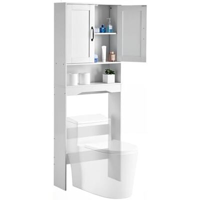 VEVOR Mobiletto Portaoggetti Sopra WC 600 x 210 x 1651 mm Organizzatore per Bagno, Capacità di Carico di 30 kg con Doppia Anta e Ripiano Regolabile, Mobile da Bagno con Ripiano Aperto, Bianco VEVOR Mobiletto Portaoggetti Sopra WC 600 x 210 x 1651 mm Organizzatore per Bagno, Capacità di Carico di 30 kg con Doppia Anta e Ripiano Regolabile, Mobile da Bagno con Ripiano Aperto, Bianco