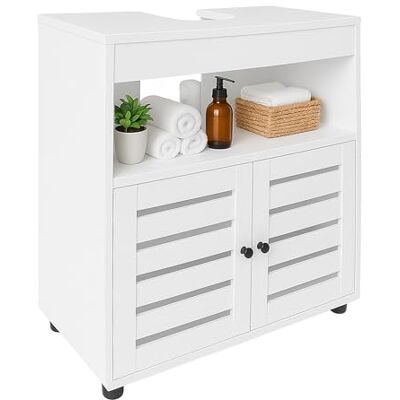 Relaxdays Mobile sottolavabo, HxLxP: 63 x 60 x 30 cm, 2 Scomparti, MDF, Bagno, Bianco, Mobiletti Relaxdays Mobile sottolavabo, HxLxP: 63 x 60 x 30 cm, 2 Scomparti, MDF, Bagno, Bianco, Mobiletti