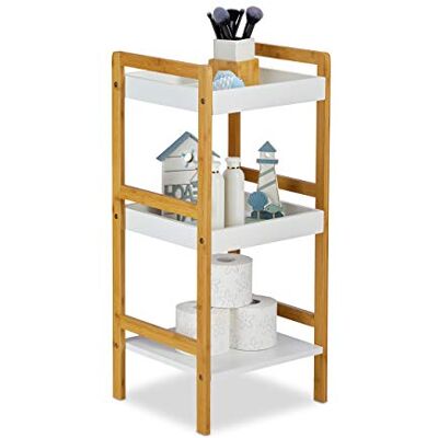 Relaxdays Mobiletto Bagno, Scaffale da Cucina, Aperto e Autoportante, con 3 Mensole, LxP: 36 x 33 cm, Bianco, Bambù Relaxdays Mobiletto Bagno, Scaffale da Cucina, Aperto e Autoportante, con 3 Mensole, LxP: 36 x 33 cm, Bianco, Bambù