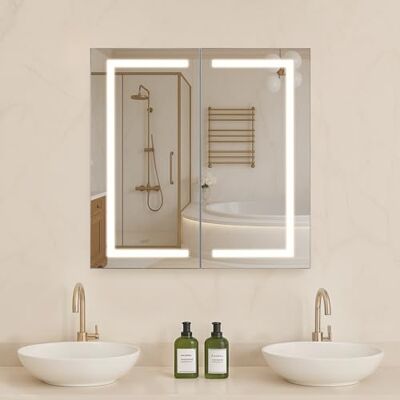 VEVOR Armadietto per Medicinali Illuminato con Specchio 65 x 65 cm da Incasso o da Parete con LED Dimmerabile a 3 Colori Funzione di Memoria, Mobiletto Porta Medicine da Bagno VEVOR Armadietto per Medicinali Illuminato con Specchio 65 x 65 cm da Incasso o da Parete con LED Dimmerabile a 3 Colori Funzione di Memoria, Mobiletto Porta Medicine da Bagno