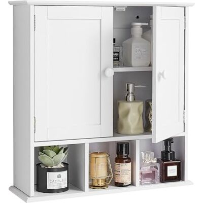 VEVOR Mobiletto da Bagno Pensile con 2 Ante e Ripiani Regolabili, Mobiletto Portaoggetti per Montaggio a Parete, Armadietto da Bagno da Parete Sospeso con 3 Scomparti Aperti per Cucina e WC VEVOR Mobiletto da Bagno Pensile con 2 Ante e Ripiani Regolabili, Mobiletto Portaoggetti per Montaggio a Parete, Armadietto da Bagno da Parete Sospeso con 3 Scomparti Aperti per Cucina e WC