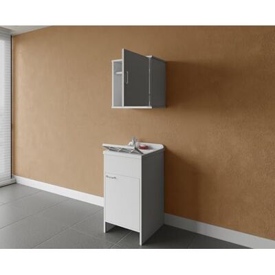 Negrari composizione, Mobile Lavatoio + Pensile in Resina, Resistente all'umidità, Vasca resistente agli acidi, Kit di scarico incluso, Interno e Esterno, Bianco Negrari composizione, Mobile Lavatoio + Pensile in Resina, Resistente all'umidità, Vasca resistente agli acidi, Kit di scarico incluso, Interno e Esterno, Bianco