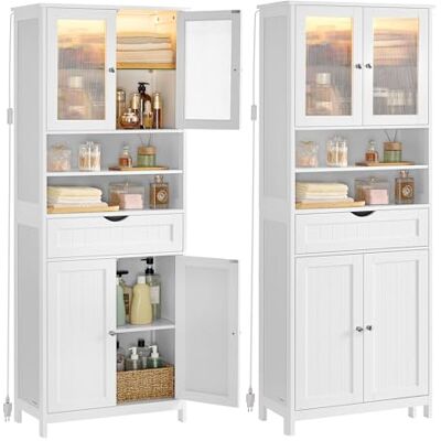 VASAGLE Mobiletto Contenitore con Illuminazione, Armadietto da Bagno, con Ripiani Regolabili, Cassetto, Scomparti Aperti, per Bagno, Soggiorno, Sala da Pranzo, Bianco Nuvola VASAGLE Mobiletto Contenitore con Illuminazione, Armadietto da Bagno, con Ripiani Regolabili, Cassetto, Scomparti Aperti, per Bagno, Soggiorno, Sala da Pranzo, Bianco Nuvola