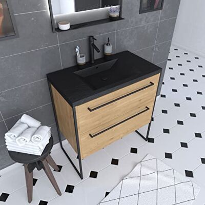 AURLANE Mobili da Bagno, Nero/Marrone Quercia, Large AURLANE Mobili da Bagno, Nero/Marrone Quercia, Large