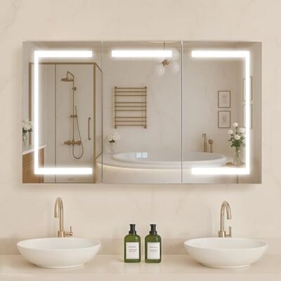 VEVOR Armadietto per Medicinali Illuminato con Specchio 100 x 60 cm da Incasso o da Parete con LED Dimmerabile a 3 Colori Funzione di Memoria, Mobiletto Porta Medicine da Bagno VEVOR Armadietto per Medicinali Illuminato con Specchio 100 x 60 cm da Incasso o da Parete con LED Dimmerabile a 3 Colori Funzione di Memoria, Mobiletto Porta Medicine da Bagno