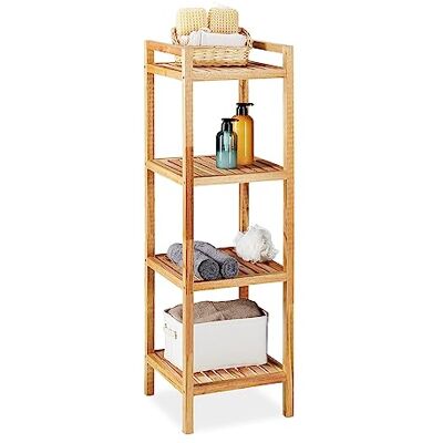 Relaxdays Scaffale da Bagno in Legno, HLP: 110 x 35 x 35 cm, 4 Ripiani, Mobile da Terra da Cucina, Marrone Chiaro Relaxdays Scaffale da Bagno in Legno, HLP: 110 x 35 x 35 cm, 4 Ripiani, Mobile da Terra da Cucina, Marrone Chiaro