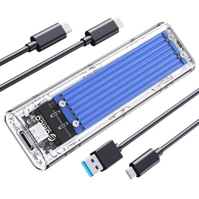 ORICO Case SSD NVMe M.2, USB Adattatore Type-C Enclosure USB3.1 Gen2 10Gbps Trasparente Esterno Disco Rigido per M.2 M-Key/B+M Key 2232/2250/2260/2280 SSD, con Cavi USB C TO A e C TO C (Blu)-TCM2 ORICO Case SSD NVMe M.2, USB Adattatore Type-C Enclosure USB3.1 Gen2 10Gbps Trasparente Esterno Disco Rigido per M.2 M-Key/B+M Key 2232/2250/2260/2280 SSD, con Cavi USB C TO A e C TO C (Blu)-TCM2