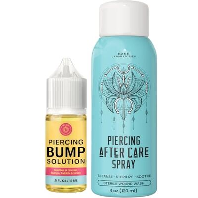 Base Labs Kit Cura Del Piercing Olio Cheloide e Spray (15ml + 120ml) Accelerare La Guarigione, Lenire e Rimuovere Cheloidi Soluzione Salina Base Labs Kit Cura Del Piercing Olio Cheloide e Spray (15ml + 120ml) Accelerare La Guarigione, Lenire e Rimuovere Cheloidi Soluzione Salina