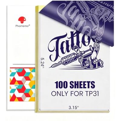 Phomemo TP31 Tattoo Transfer Paper, 100 Fogli Carta da trasferimento Stencil Tattoo per Tatuaggi Adatto per studi di TP31 TP31 Stampante Tattoo, 80 x 133 mm (3,15" x 5,24") Phomemo TP31 Tattoo Transfer Paper, 100 Fogli Carta da trasferimento Stencil Tattoo per Tatuaggi Adatto per studi di TP31 TP31 Stampante Tattoo, 80 x 133 mm (3,15" x 5,24")