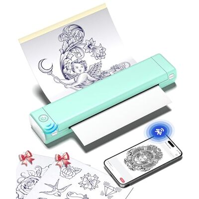 Phomemo Stampante Stencil Tattoo Per Tatuaggi, Stampante Termica Tattoo con 10 Fogli di Carta di Trasferimento, Stampante per Tatuaggi Compatibile Con Smartphone e PC Phomemo Stampante Stencil Tattoo Per Tatuaggi, Stampante Termica Tattoo con 10 Fogli di Carta di Trasferimento, Stampante per Tatuaggi Compatibile Con Smartphone e PC