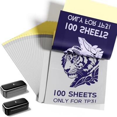 Phomemo TP31 Trasferimento Stencil, 100 Fogli Tattoo Transfer Paper Carta per Tatuaggi, Trasferimento di Tatuaggi 80 mm x 133 mm, Compatible with TP31 Stampante Portatile per Tatuaggi Phomemo TP31 Trasferimento Stencil, 100 Fogli Tattoo Transfer Paper Carta per Tatuaggi, Trasferimento di Tatuaggi 80 mm x 133 mm, Compatible with TP31 Stampante Portatile per Tatuaggi
