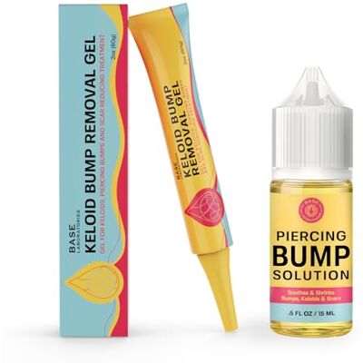 Base Kit per piercing Cheloidi Soluzione per cheloidi (15 ml) + Gel per cicatrici (60 ml) Kit per cicatrici da piercing e cheloidi Base Kit per piercing Cheloidi Soluzione per cheloidi (15 ml) + Gel per cicatrici (60 ml) Kit per cicatrici da piercing e cheloidi