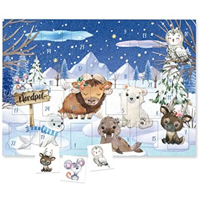 PaPIerDraCHeN Calendario dell'Avvento con tatuaggi per bambini da incollare, tatuaggi con animali invernali, calendario di Natale per bambini, vegano, set 3 animali invernali PaPIerDraCHeN Calendario dell'Avvento con tatuaggi per bambini da incollare, tatuaggi con animali invernali, calendario di Natale per bambini, vegano, set 3 animali invernali
