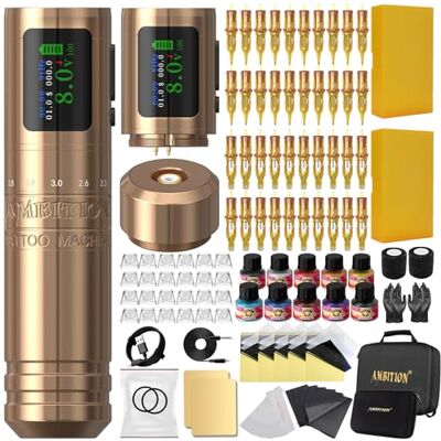 Ambition C1 Kit Tatuaggi Macchinetta Tatuaggi Rotative, Macchina Penna per Principianti, 7 Stroke Regolabili, Due Batterie 1900mAh Ambition C1 Kit Tatuaggi Macchinetta Tatuaggi Rotative, Macchina Penna per Principianti, 7 Stroke Regolabili, Due Batterie 1900mAh