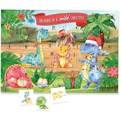 PaPIerDraCHeN Calendario dell'Avvento 2025 con tatuaggi per bambini da incollare dalla Germania, tatuaggi con dinosauro e altri disegni adatti ai bambini, calendario di Natale per bambini, vegano, set PaPIerDraCHeN Calendario dell'Avvento 2025 con tatuaggi per bambini da incollare dalla Germania, tatuaggi con dinosauro e altri disegni adatti ai bambini, calendario di Natale per bambini, vegano, set