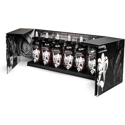 Panthera x Kindamo Set Toni Neri per Tatuaggi – 5 Black Shades + Diluente – Inchiostro Tattoo REACH Conforme – Edizione Limitata con Packaging Street Art Panthera x Kindamo Set Toni Neri per Tatuaggi – 5 Black Shades + Diluente – Inchiostro Tattoo REACH Conforme – Edizione Limitata con Packaging Street Art
