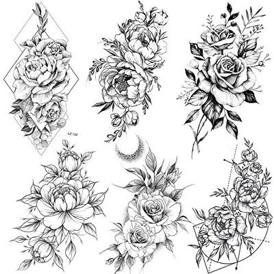 COKTAK 6 Fogli Tatuaggi Temporanei del Grande Fiore Rosa Nero Realistico Corpo Femminile Gambe Braccio Arte Adesivi Tatuaggio Geometrico Peonia Finto Tatuaggio per Donna Schizzo Ragazza Sexy Giglio COKTAK 6 Fogli Tatuaggi Temporanei del Grande Fiore Rosa Nero Realistico Corpo Femminile Gambe Braccio Arte Adesivi Tatuaggio Geometrico Peonia Finto Tatuaggio per Donna Schizzo Ragazza Sexy Giglio