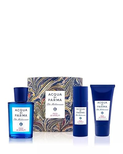 Acqua Di Parma Blu Meditteraneo Fico Di Amalfi Set regalo da uomo, 3 pezzi (Eau de Toilette Spray da 70,9 g + 37,9 g + gel doccia + lozione per il corpo da 48,2 g)
