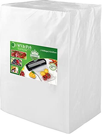 WVacFre 100 Buste 15x25cm Buste Sottovuoto Alimenti,Sacchetti Sottovuoto per Alimenti,Sacchi Sottovuoto Alimenti Approvazione FDA e BPA Liberi