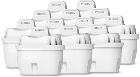 Philips Cartucce filtranti sostitutive, 12 unità, compatibili con Brita, riducono MICROPLASTICA, CLORO, LIMESCALLO, METALLI PESANTI