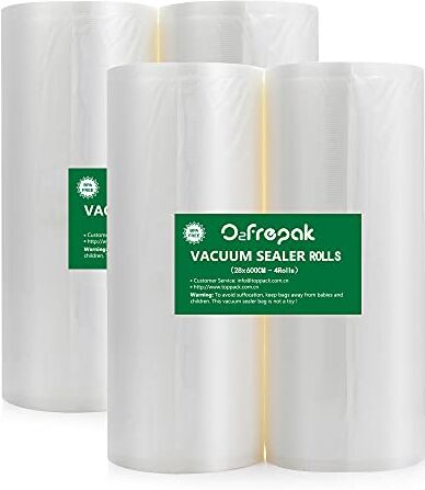 O2frepak 4 Rotoli 28x600cm Buste Rotoli Sottovuoto Alimenti,Sacchetti Sottovuoto per Alimenti,Sacchi Sottovuoto Alimenti senza BPA (totale:2400cm)