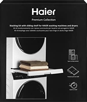 HAIER Kit Impilabile Universale con Ripiano Scorrevole per Lavatrici e Asciugatrici, Kit Colonna Salvaspazio, Qualità Premium, Perfetto per Lavatrici e Asciugatrici  Serie 3, 5, 7