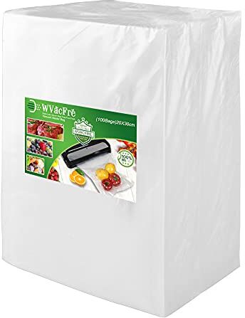 WVacFre 100 Buste 20x30cm Buste Sottovuoto Alimenti,Sacchetti Sottovuoto per Alimenti,Sacchi Sottovuoto Alimenti Approvazione FDA e BPA Liberi