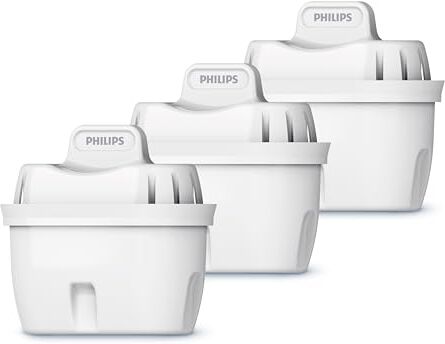 Philips Cartucce filtranti sostitutive, 3 unità, compatibili con Brita, riducono MICROPLASTICA, CLORO, LIMESCALLO, METALLI PESANTI