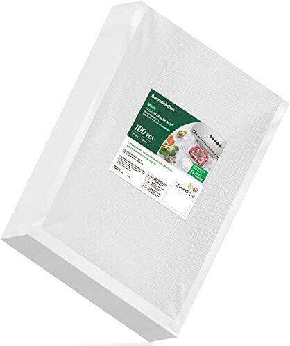 Bonsenkitchen Sacchetti Sottovuoto per Alimenti 100 Buste 20 x 30 cm per Macchine Sottovuoto, Sacchetti Sottovuoto Goffrati per La Conservazione Degli Alimenti e La Cottura Sottovuoto, Senza BPA