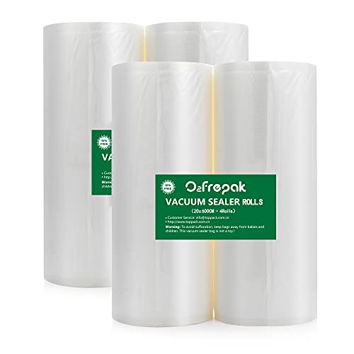 O2frepak 4 Rotoli 20x600cm Buste Rotoli Sottovuoto Alimenti,Sacchetti Sottovuoto per Alimenti,Sacchi Sottovuoto Alimenti senza BPA (totale:2400cm)