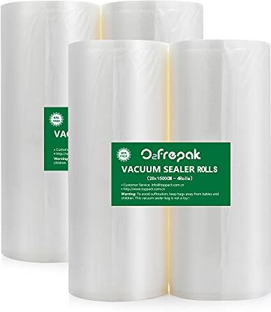 O2frepak 4 Rotoli 28x1500cm Buste Rotoli Sottovuoto Alimenti,Sacchetti Sottovuoto per Alimenti,Sacchi Sottovuoto Alimenti senza BPA (totale:6000cm)