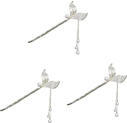 FRCOLOR Bacchette Cinesi 3Pcs Fanno Accessorio Ciondola Clip Accessori Di Stile Bacchette D'Epoca Bacchette Coda Per Il Fiore Sposa Tradizionale Retrò Matrimonio Perla Bacchette Giapponesi