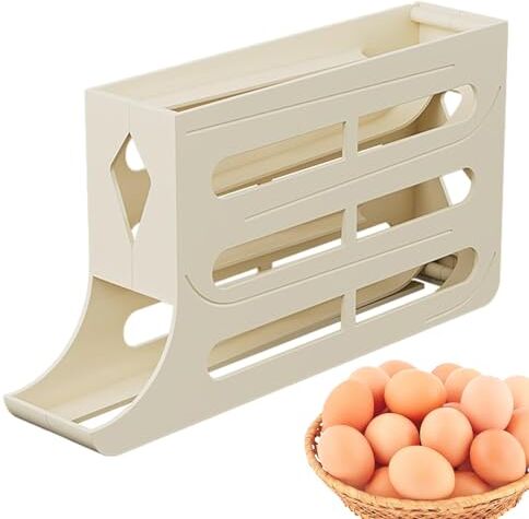 Generic Portauova a 4 Livelli per Frigo, Dispenser Automatico per Uova, Vassoio Portauova Salvaspazio, Contenitore per Uova di Grande Capacità, per Frigorifero e Gadget da Cucina (Beige)