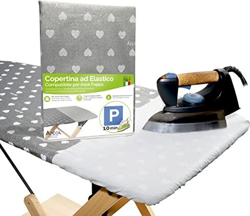 ARCOL Copertina Ricambio ad Elastico Compatibile per ASSE da Stiro Foppapedretti Questo Copriasse Grazie alla Fascia Parking Zone Puoi Poggiare Il Ferro Caldo Made in Italy, 100% Cotone