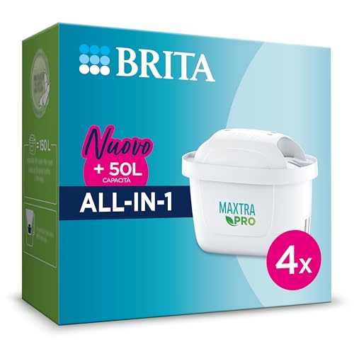 Brita Filtro per acqua MAXTRA PRO All-in-1 Pack 4 NUOVO MAXTRA+ Riduce impurità, cloro, pesticidi e calcare per acqua del rubinetto dal gusto buono