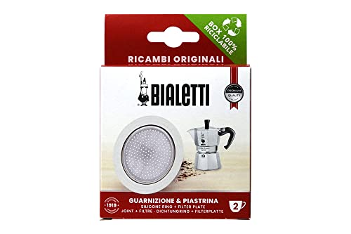 Bialetti Ricambi, Include 1 Guarnizione e 1 Piastrina, Compatibili con Moka Express 2 tazze e Moka Induction