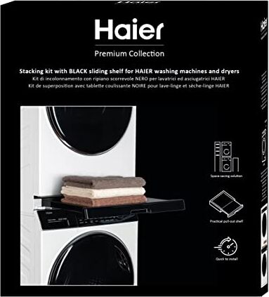 HAIER Kit icolonnamento Universale con Ripiano Scorrevole Nero per Lavatrici e Asciugatrici, Kit Colonna Salvaspazio, Qualità Premium, Perfetto per Lavatrici e Asciugatrici  Serie 3, 5, 7